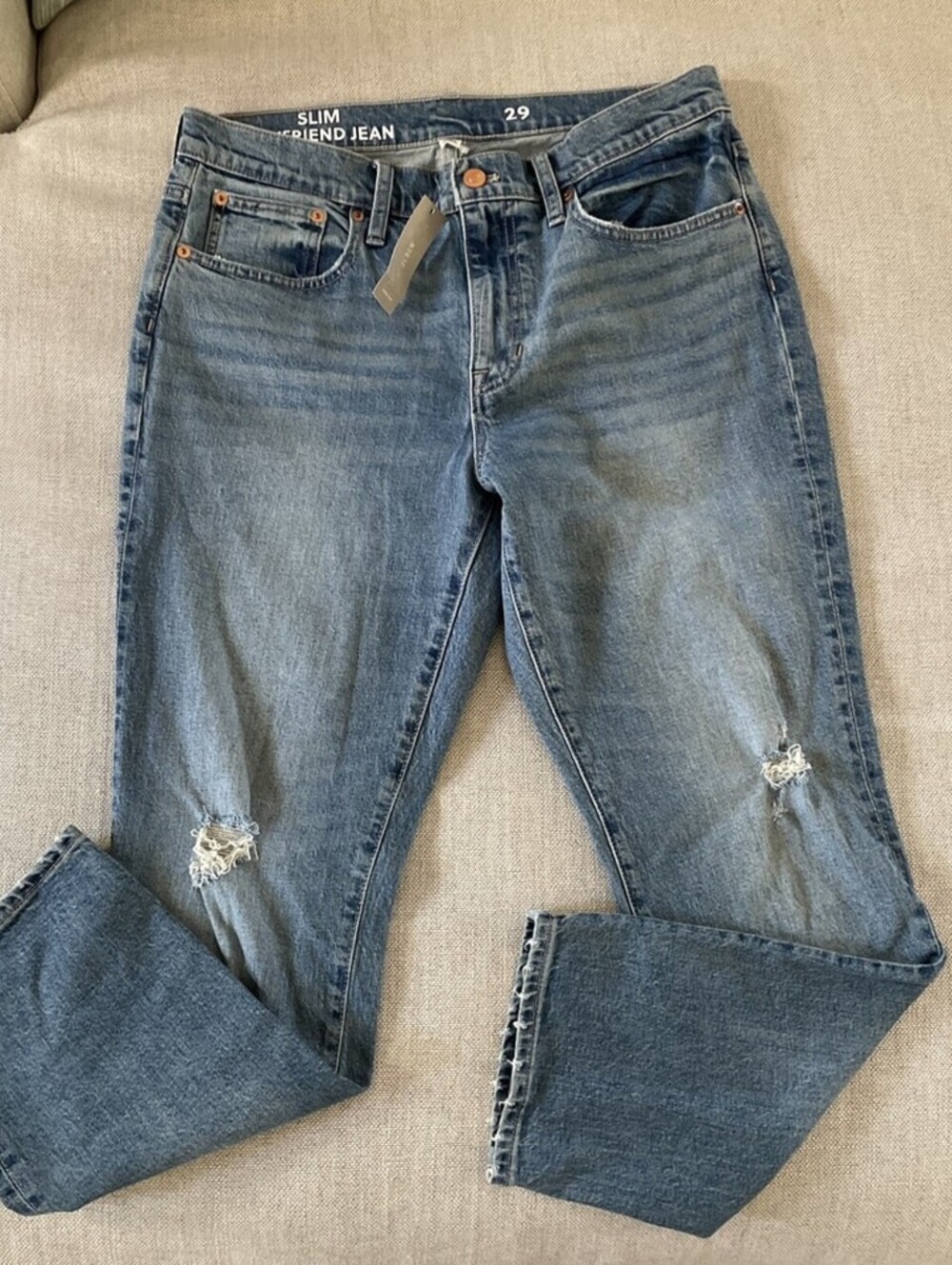 J Crew Slim Boyfriend Jean Ripped Knees BB474 NWT 28x27 - Picture 3 of 4